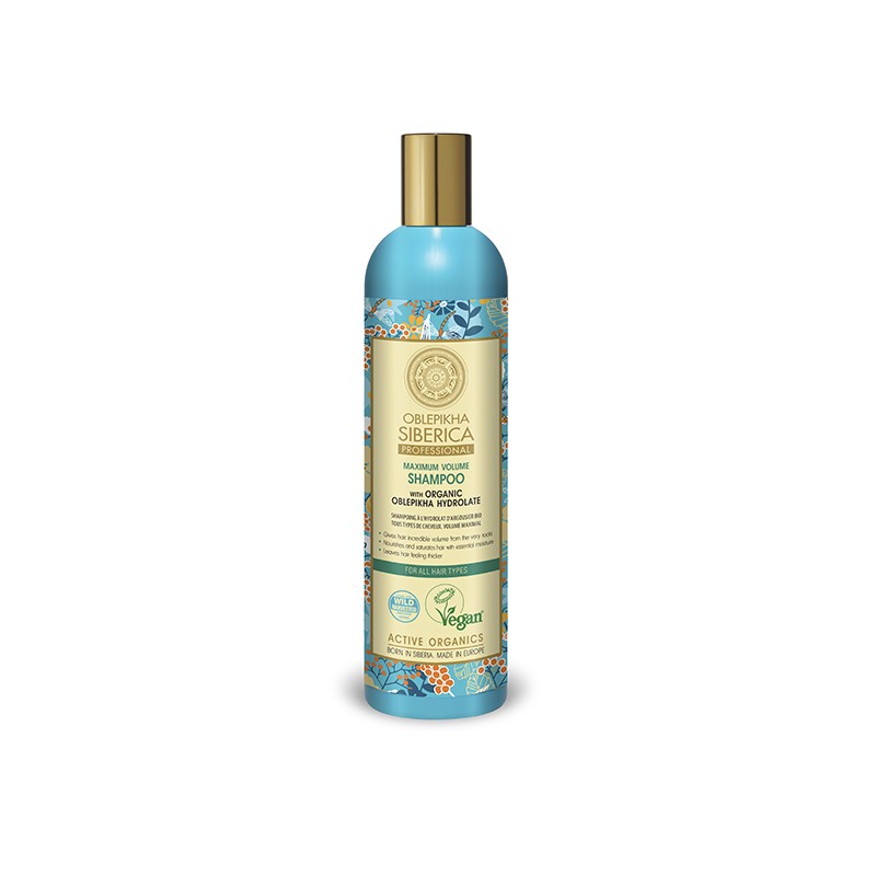 CHAMPÚ CON HIDROLATO DE ESPINO AMARILLO ORGÁNICO PARA TODO TIPO DE CABELLO, VOLUMEN MÁXIMO, 400 ml